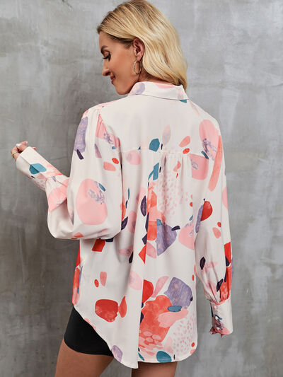 swvws Printed Button Up Lantern Sleeve Shirt