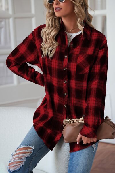 swvws Plaid Button Up Dropped Shoulder Outerwear