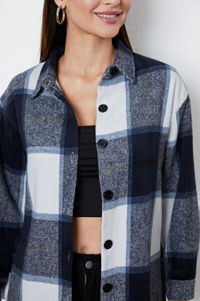 swvws Plaid Button Up Collared Neck Outerwear