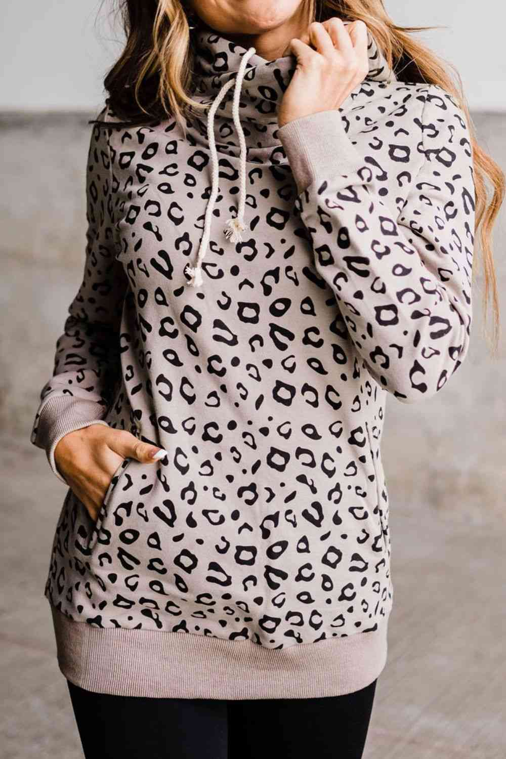 swvws Leopard Print Long Sleeve Hoodie