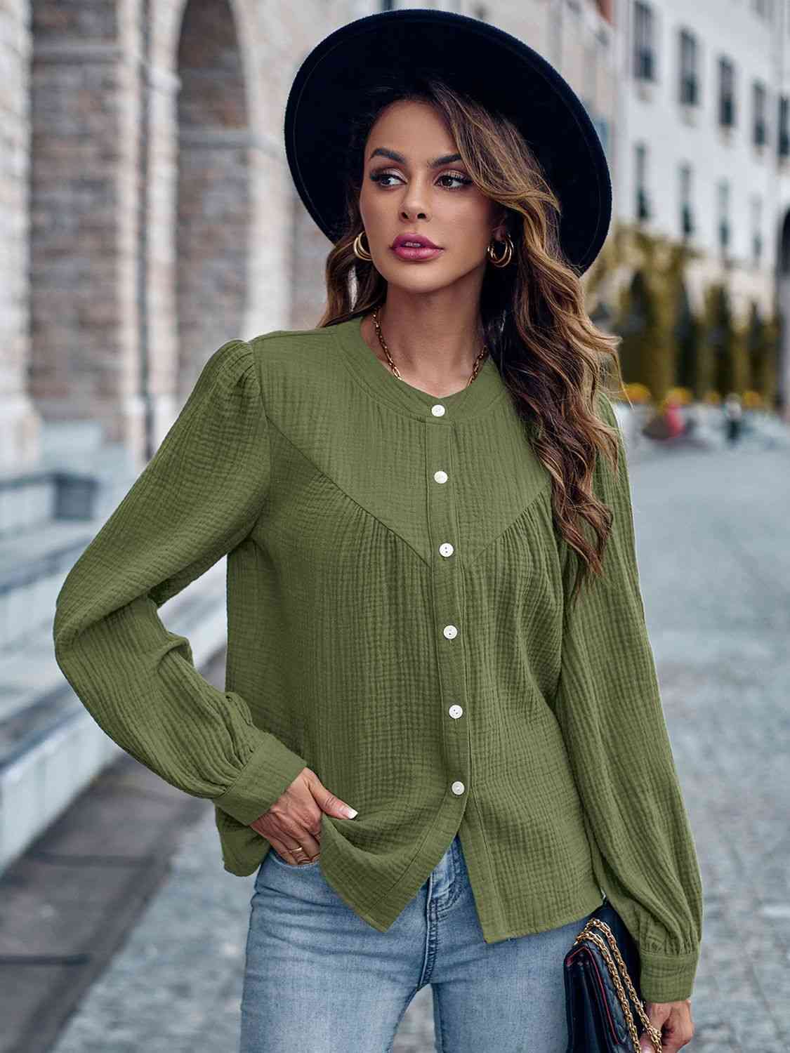 swvws Round Neck Puff Sleeve Shirt