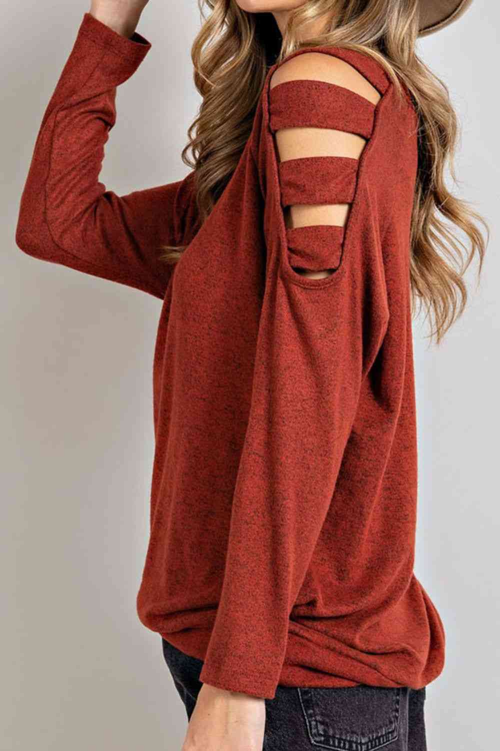 swvws Cutout Round Neck Long Sleeve Blouse