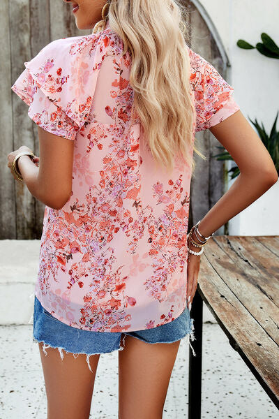 swvws Printed Ruffled Mock Neck Blouse