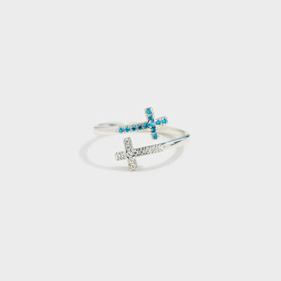 swvws Zircon 925 Sterling Silver Double Cross Bypass Ring