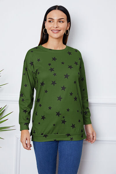 swvws Star Print Round Neck Dropped Shoulder Sweatshirt