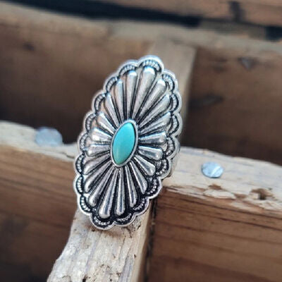 swvws Flower Shape Artificial Turquoise Ring