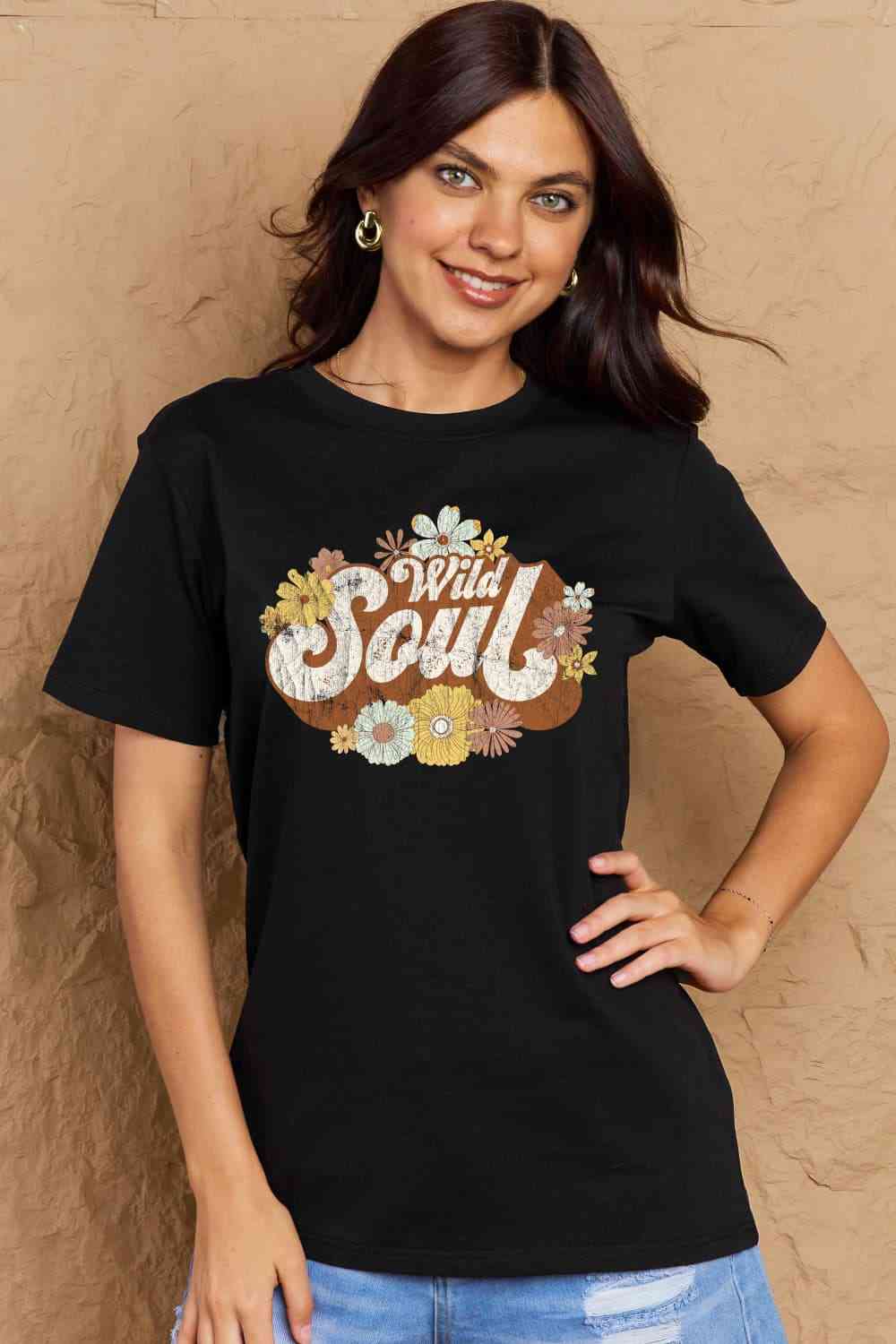 swvws Simply Love Full Size WILD SOUL Graphic Cotton T-Shirt