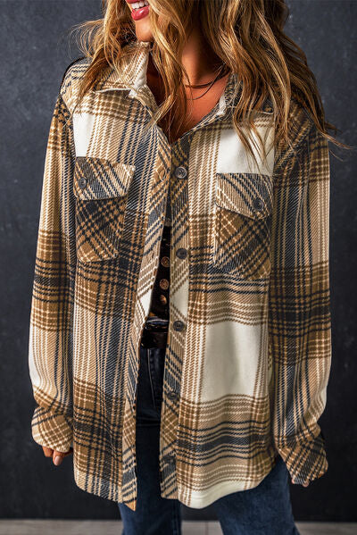 swvws Plaid Pocketed Dropped Shoulder Coat