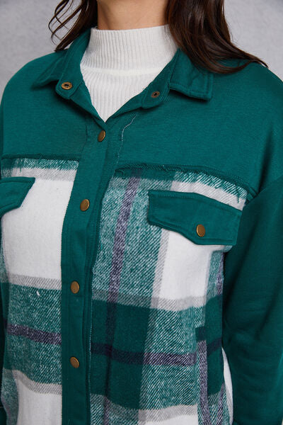 swvws Plaid Snap Down Pocketed Dropped Shoulder Jacket