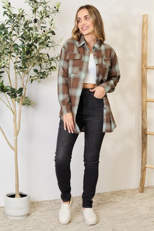 swvws Double Take Plaid Dropped Shoulder Shirt