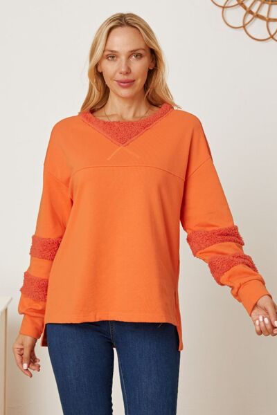 swvws Slit Round Neck Dropped Shoulder Sweatshirt