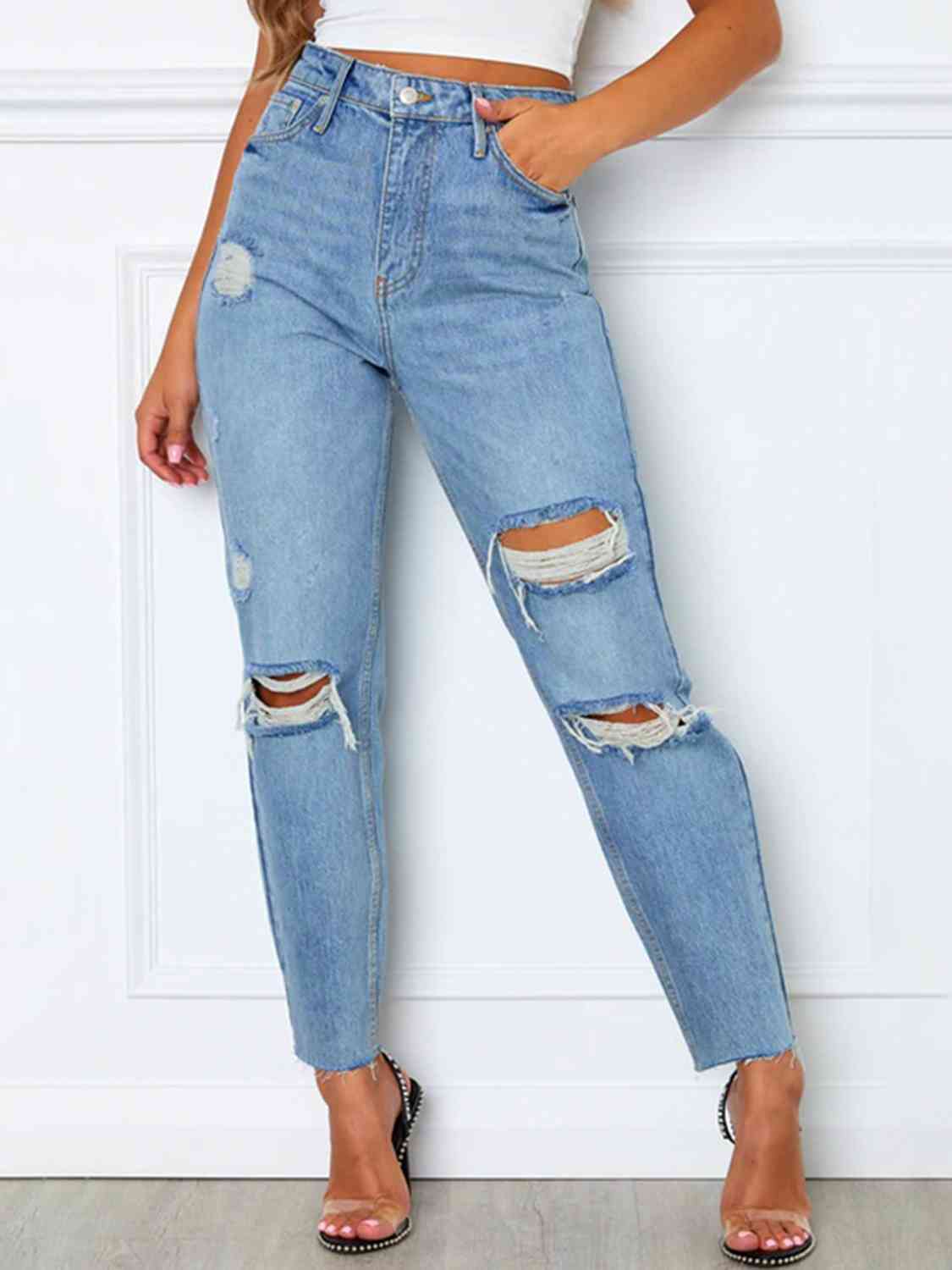 swvws Distressed High Waist Straight Jeans