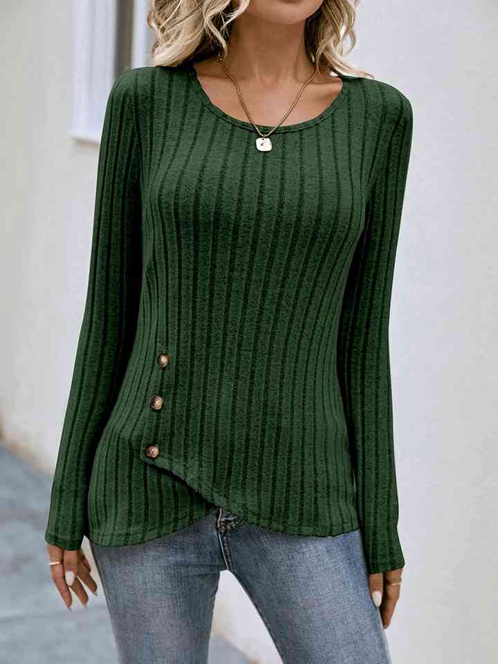 swvws Buttoned Tulip Hem Long Sleeve T-Shirt