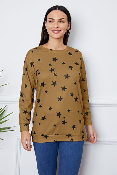 swvws Star Print Round Neck Dropped Shoulder Sweatshirt