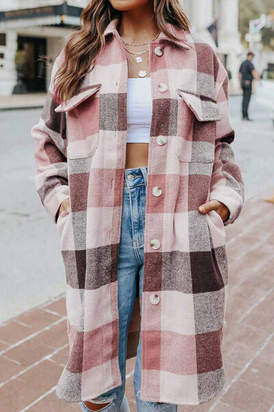 swvws Plaid Button Up Dropped Shoulder Coat