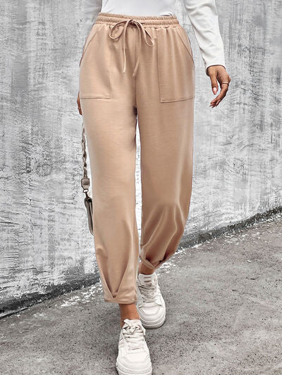 swvws Drawstring Straight Pants with Pockets