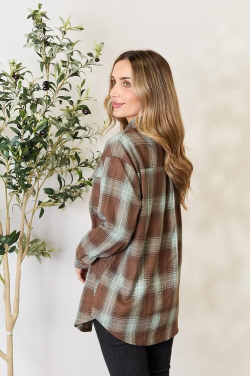 swvws Double Take Plaid Dropped Shoulder Shirt