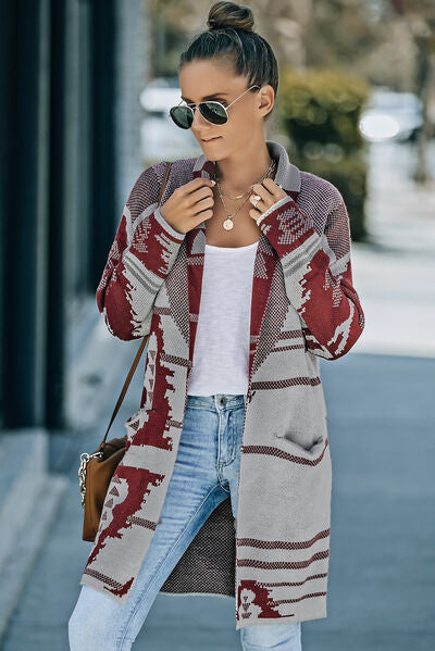 swvws Geometric Open Front Pocketed Cardigan