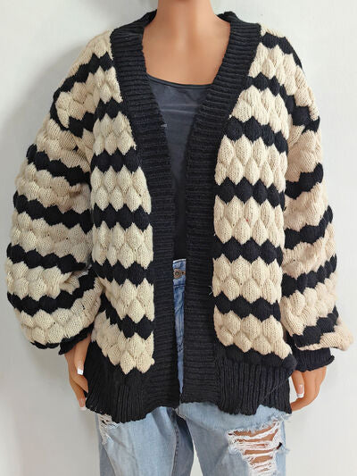 swvws Striped Contrast Open Front Long Sleeve Cardigan