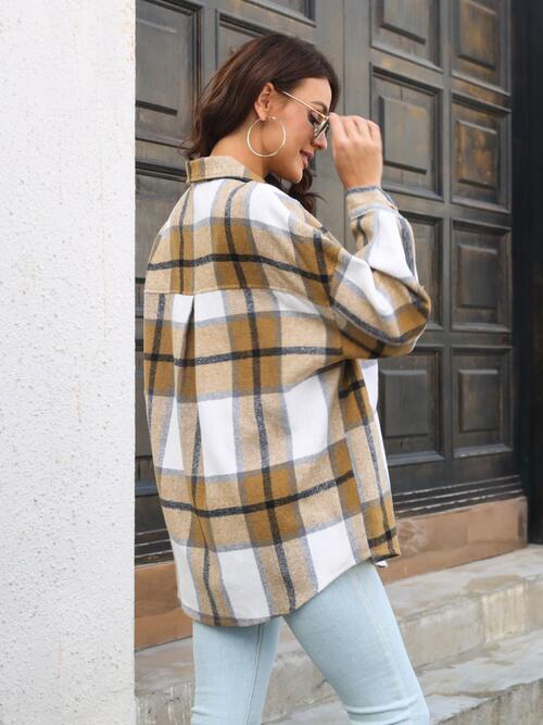 swvws Plaid Button Up Collared Neck Long Sleeve Shirt