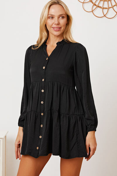 swvws Ruffled Button Up Long Sleeve Tiered Shirt