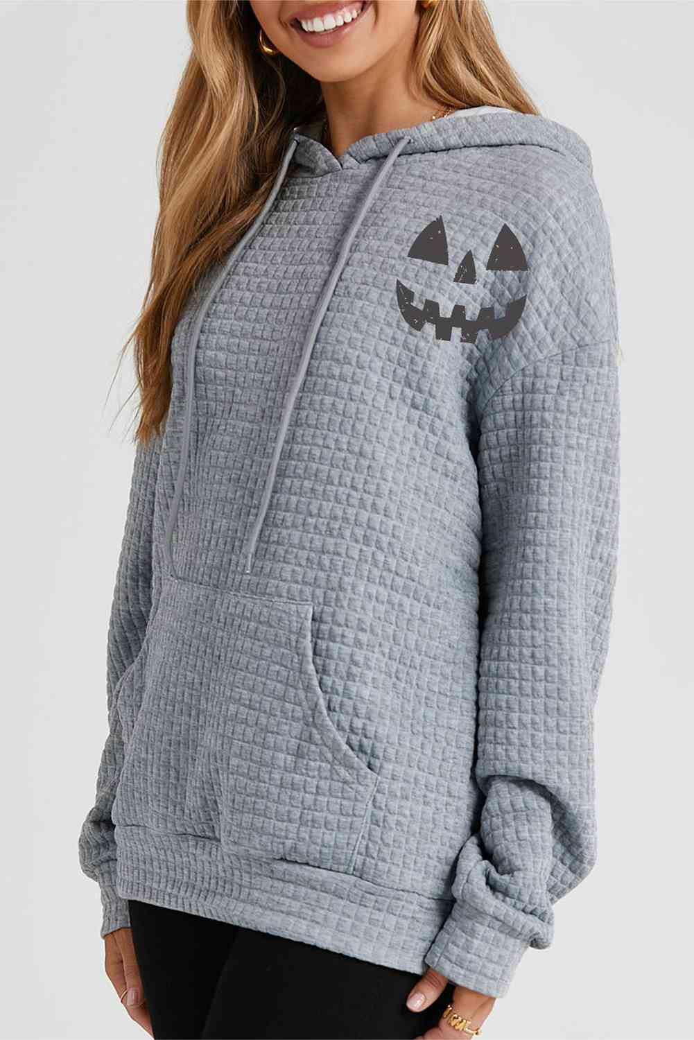 swvws Pumpkin Face Graphic Drawstring Hoodie with Pocket