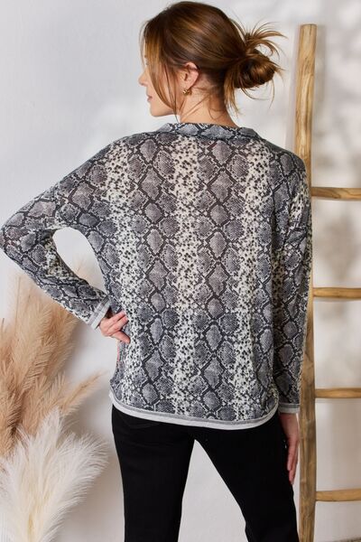 swvws Hailey & Co Full Size Snakeskin V-Neck Long Sleeve Top