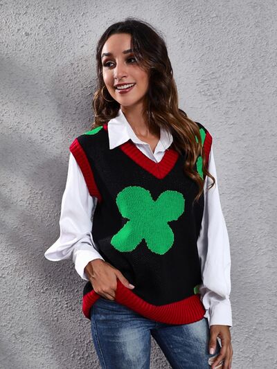 swvws Four Leaf Clover V-Neck Sweater Vest