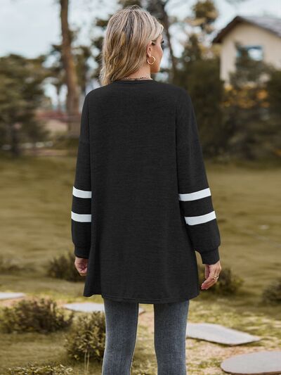 swvws Striped Open Front Dropped Shoulder Cardigan