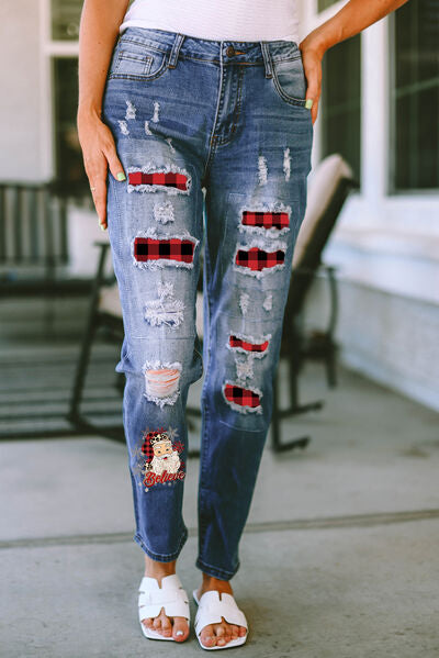 swvws Plaid Distressed Jeans with Pockets