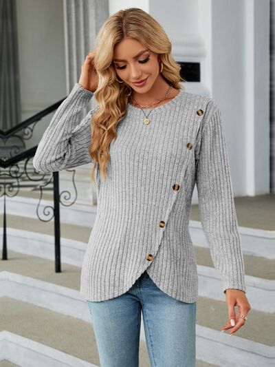 swvws Round Neck Long Sleeve Blouse