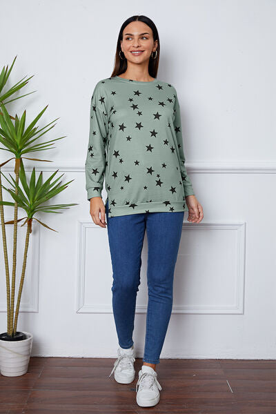 swvws Star Print Round Neck Dropped Shoulder Sweatshirt