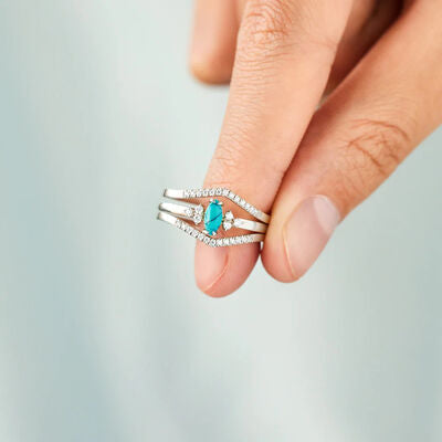 swvws Artificial Turquoise V Shape Inlaid Zircon Ring