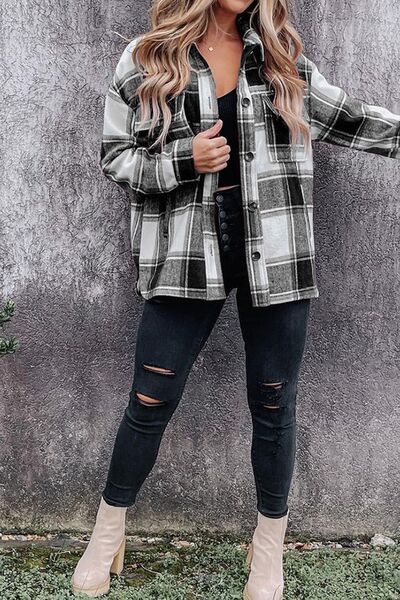 swvws Plaid Pocketed Dropped Shoulder Coat