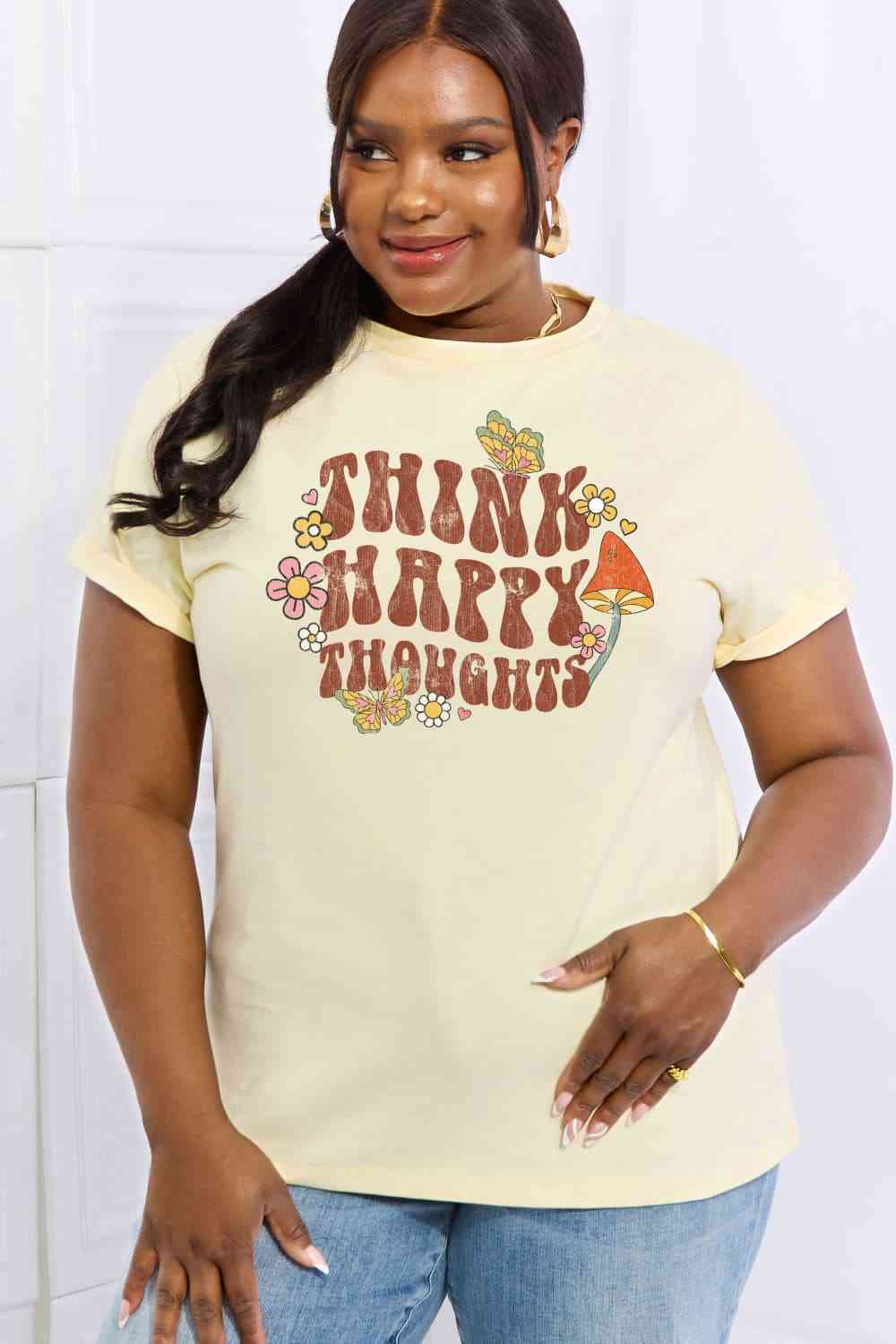 swvws Simply Love Full Size THINK HAPPY THOUGHTS Graphic Cotton Tee