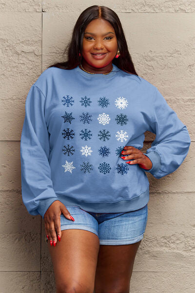 swvws Simply Love Full Size Snowflakes Round Neck Sweatshirt