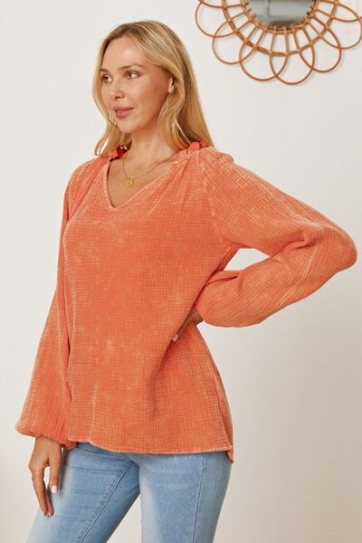 swvws Frill V-Neck Balloon Sleeve Blouse