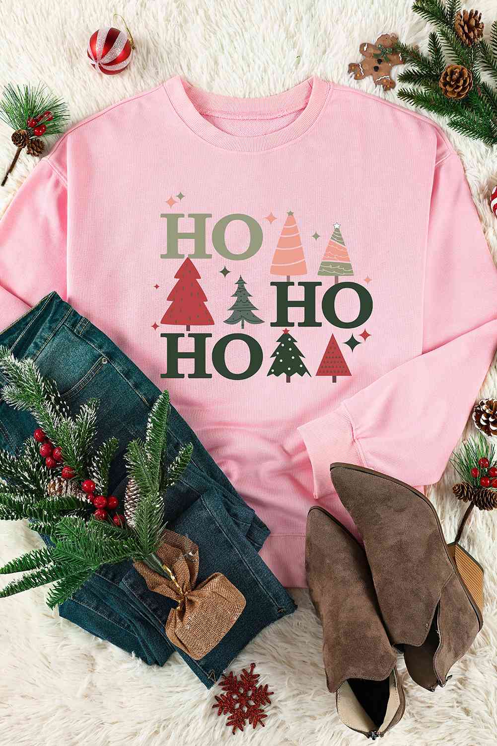 swvws Christmas Tree Graphic Dropped Shoulder Sweatshirt