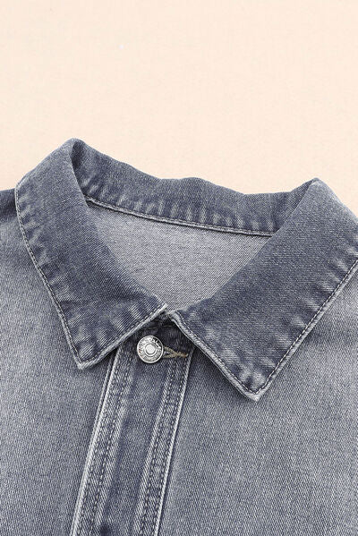 swvws Button Up Dropped Shoulder Denim Jacket with Pockets