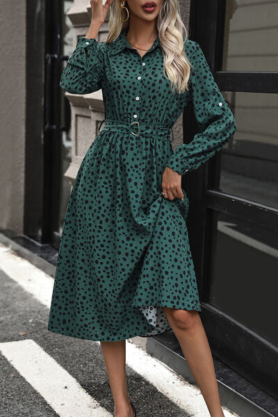 swvws Polka Dot Tied Button Up Dress