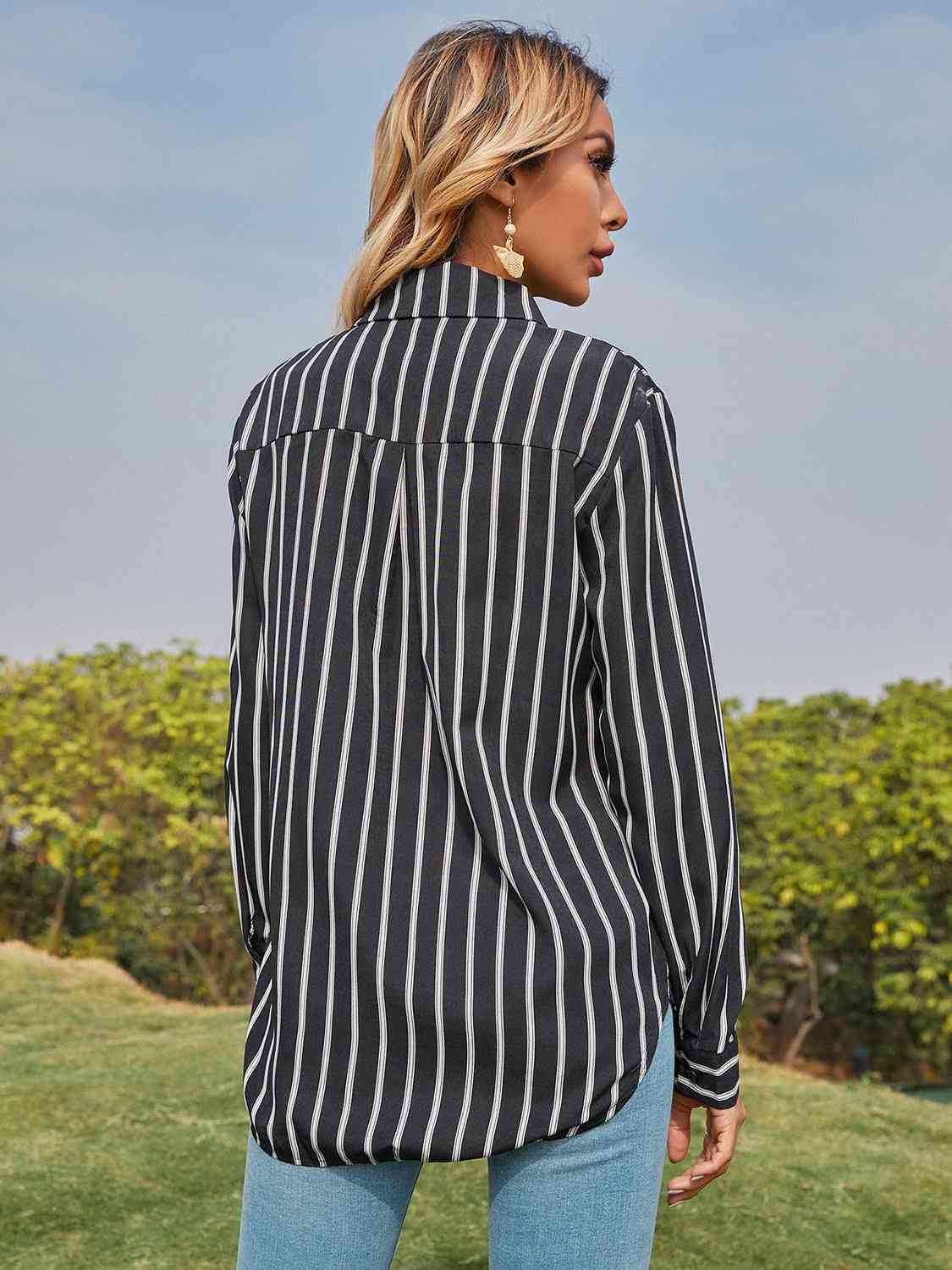 swvws Collared Neck Striped Long Sleeve Shirt