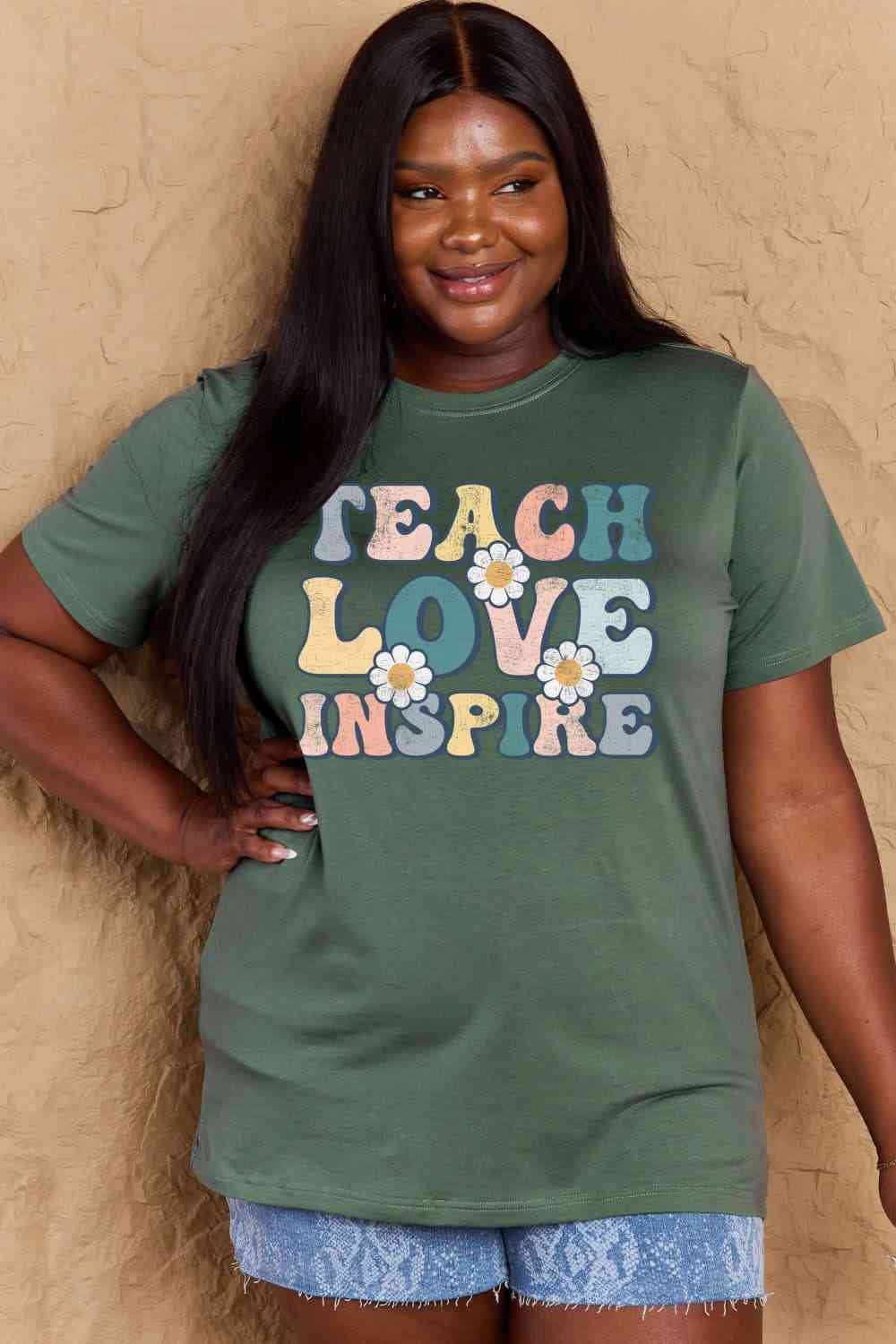 swvws Simply Love Full Size TEACH LOVE INSPIRE Graphic Cotton T-Shirt