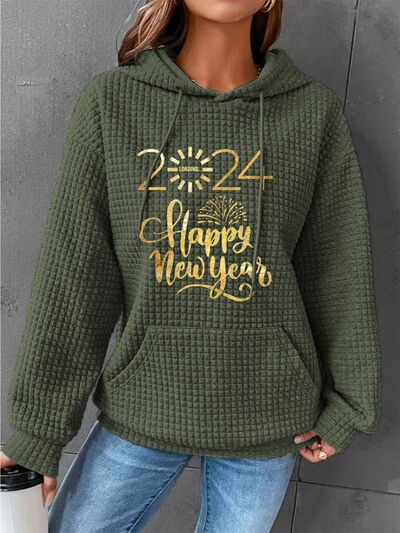 swvws Full Size 2024 HAPPY NEW YEAR Waffle-Knit Hoodie