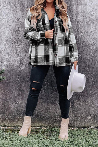 swvws Plaid Pocketed Dropped Shoulder Coat