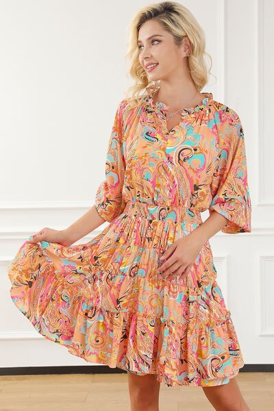 swvws Printed Smocked Frill Tiered Dress