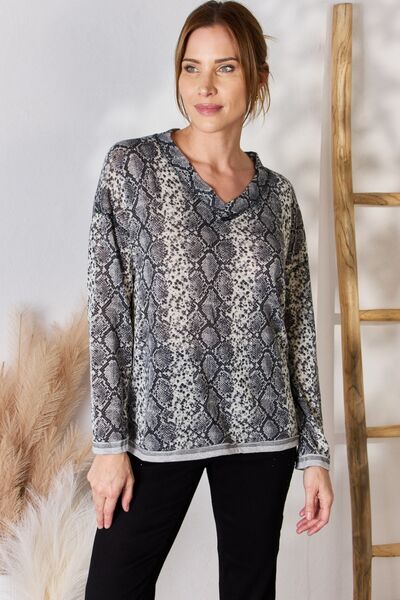 swvws Hailey & Co Full Size Snakeskin V-Neck Long Sleeve Top