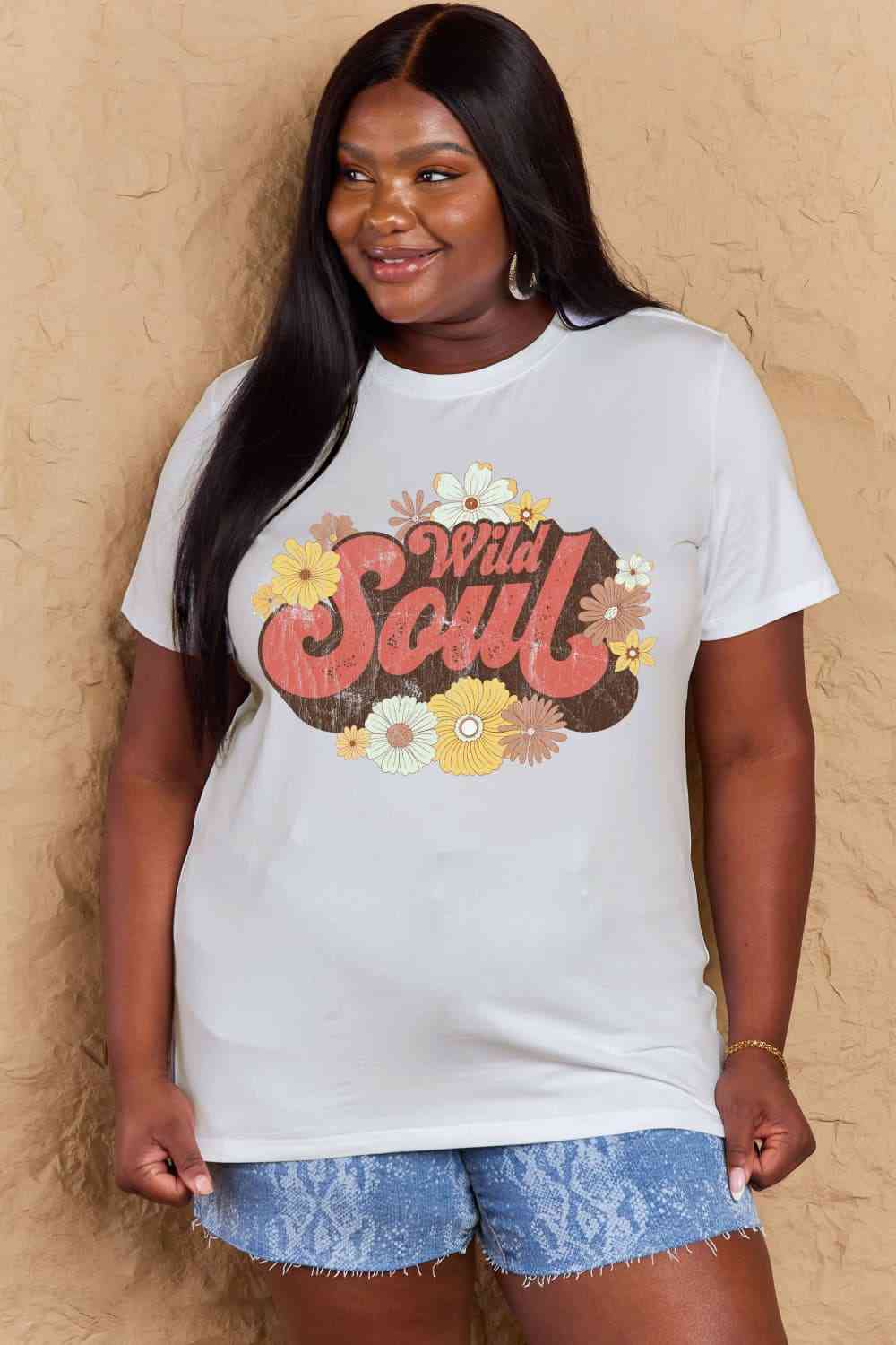 swvws Simply Love Full Size WILD SOUL Graphic Cotton T-Shirt