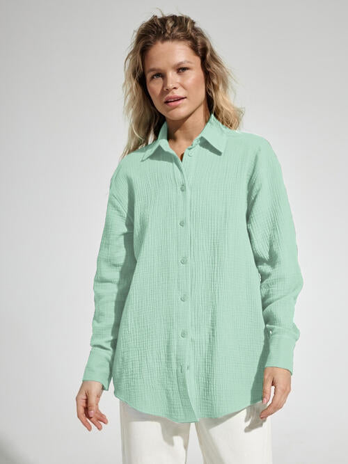 swvws Textured Button Up Long Sleeve Shirt