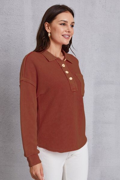 swvws Quarter Button Dropped Shoulder Sweatshirt