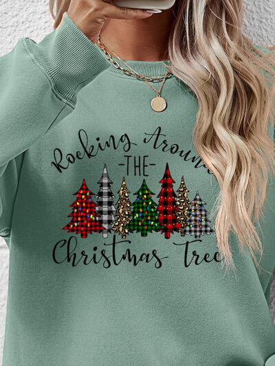 swvws Christmas Tree Graphic Round Neck Sweatshirt